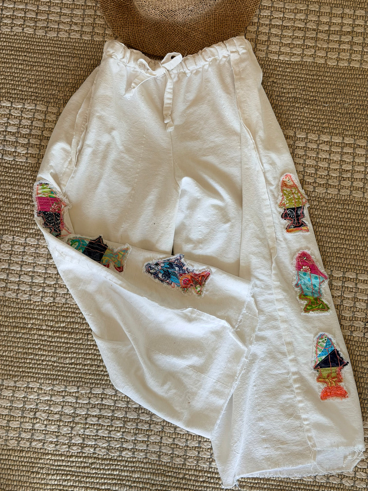 white wide leg drawstring pants