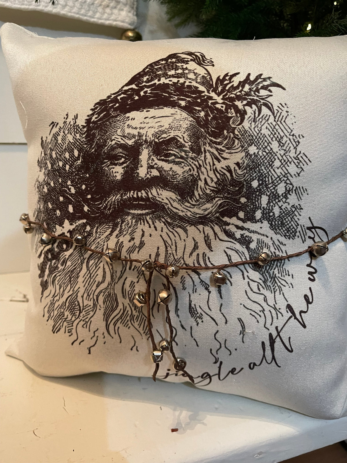 Vintage Santa pillow, Christmas pillow, jingle all the way pillow