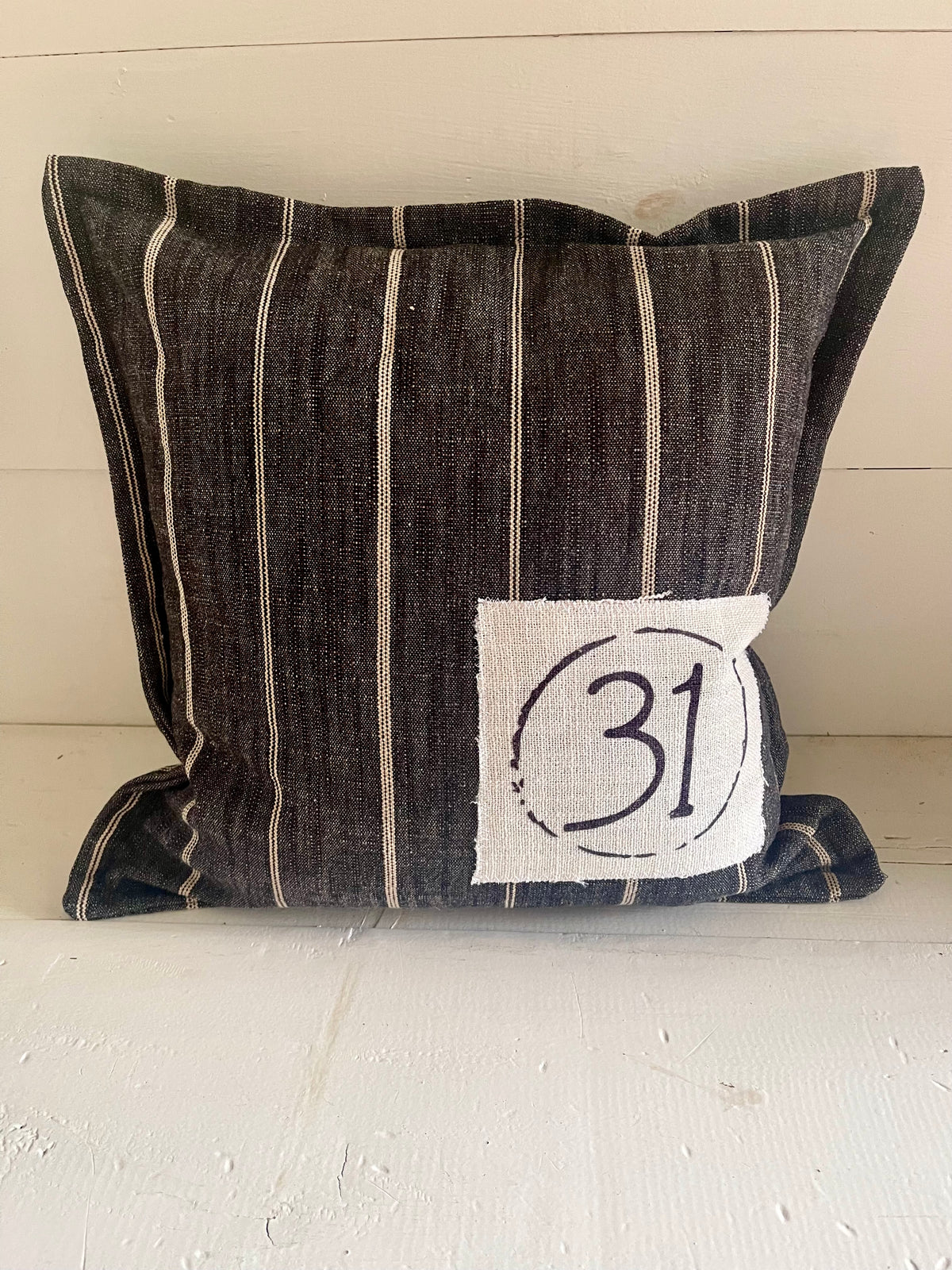 Halloween pillow 31, black and white striped pillow, ticking stripe pillow