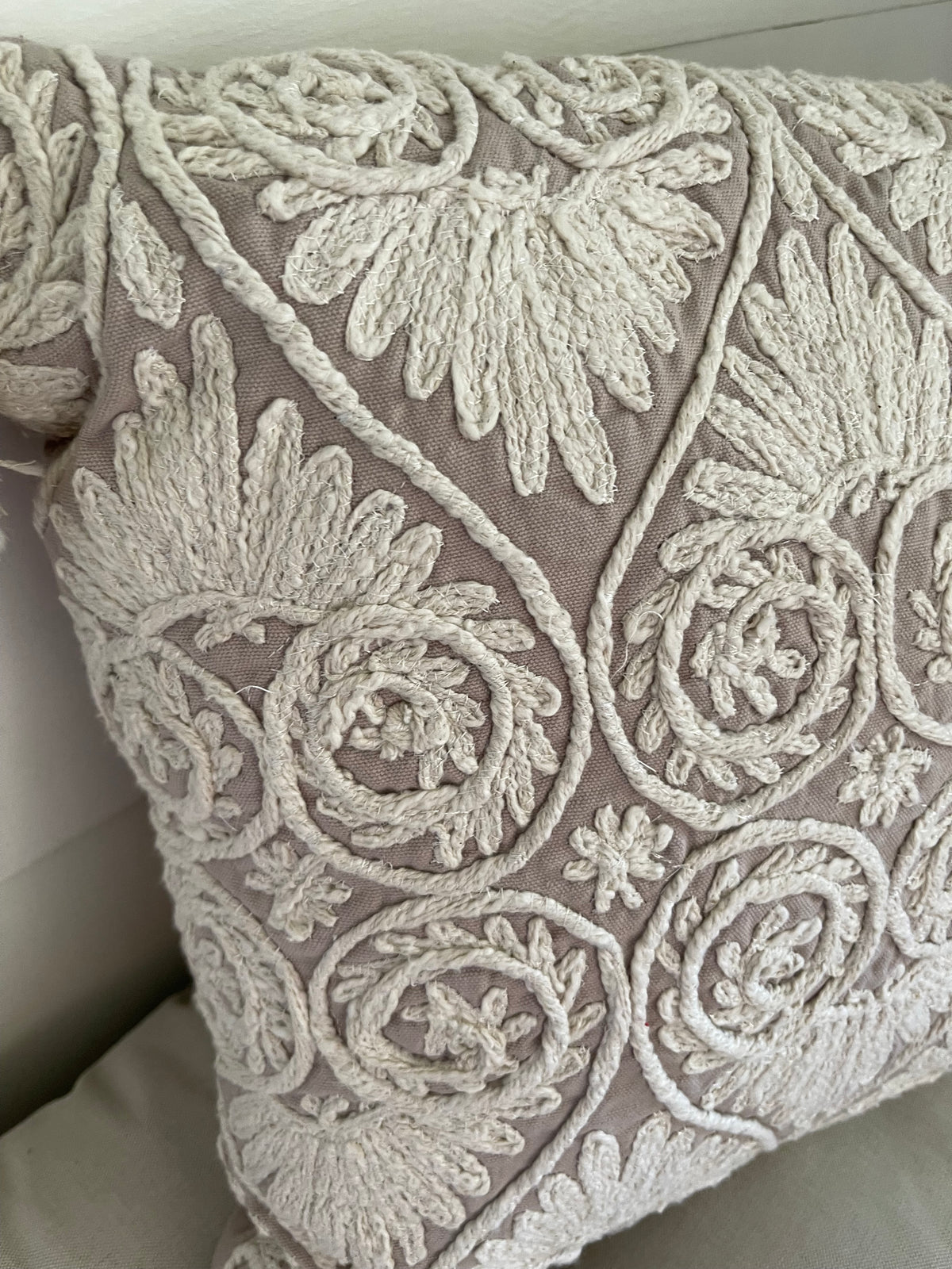 Chennile embroidered pillow, boho style eclectic pillow