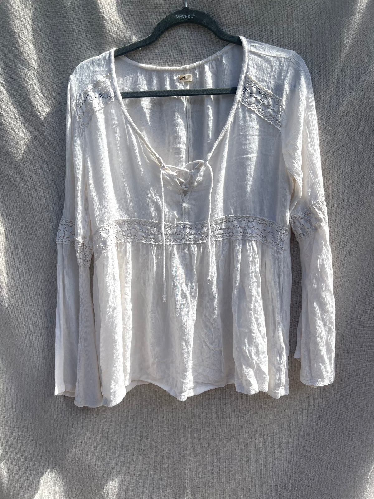 Hollister gauzy top, white gauzy shirt