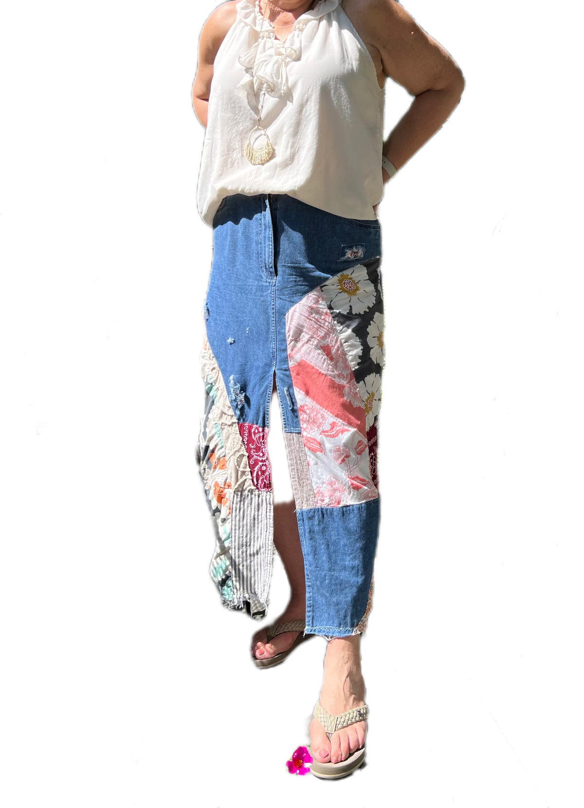 Deconstructed Jean skirt, patchwork Jean skirt, upcycled clothing