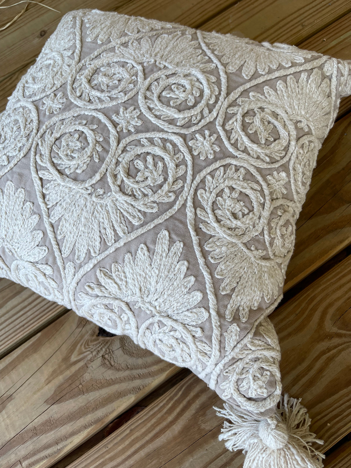 Chennile embroidered pillow, boho style eclectic pillow