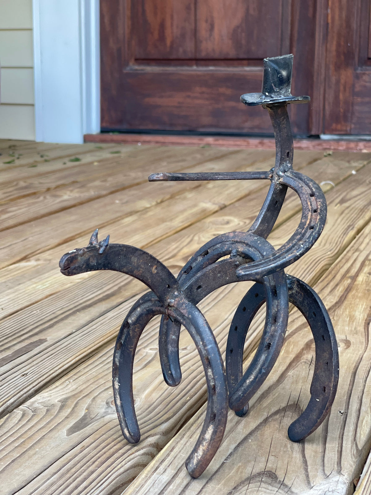 Horseshoe art, cowboy figurine, vintage cowboy