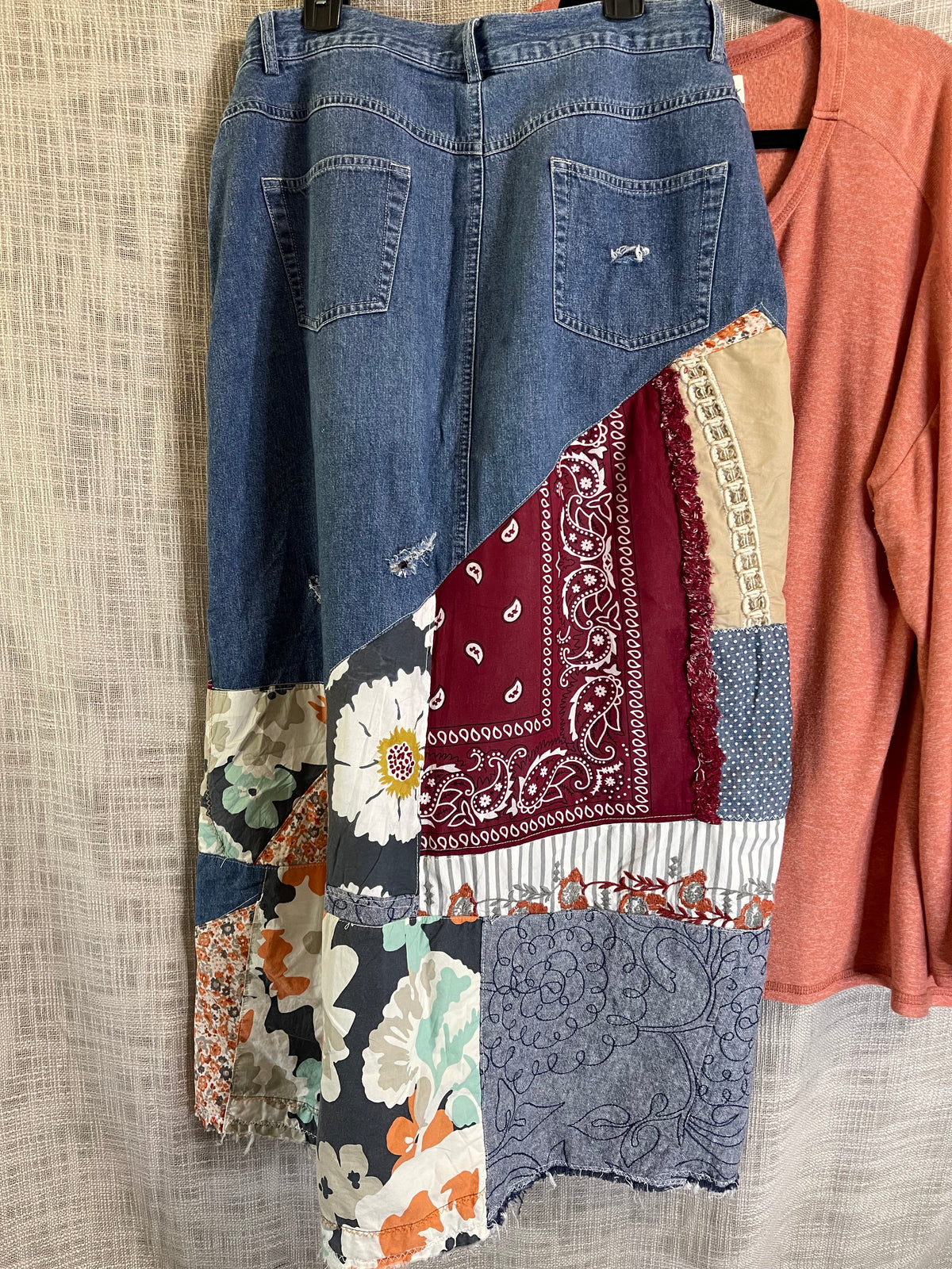 Deconstructed Jean skirt, patchwork Jean skirt, upcycled clothing