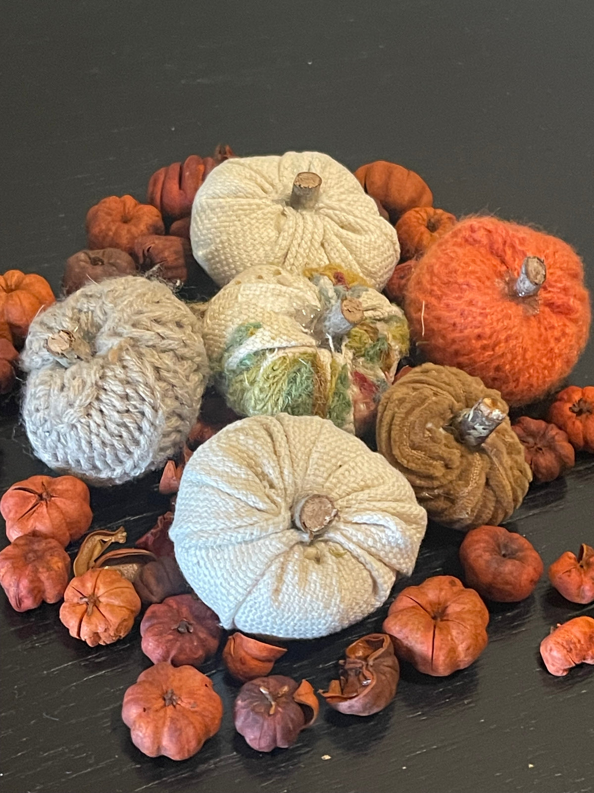 fall mini pumpkins, home decor pumpkins, upcycled pumpkins, cloth mini pumpkins
