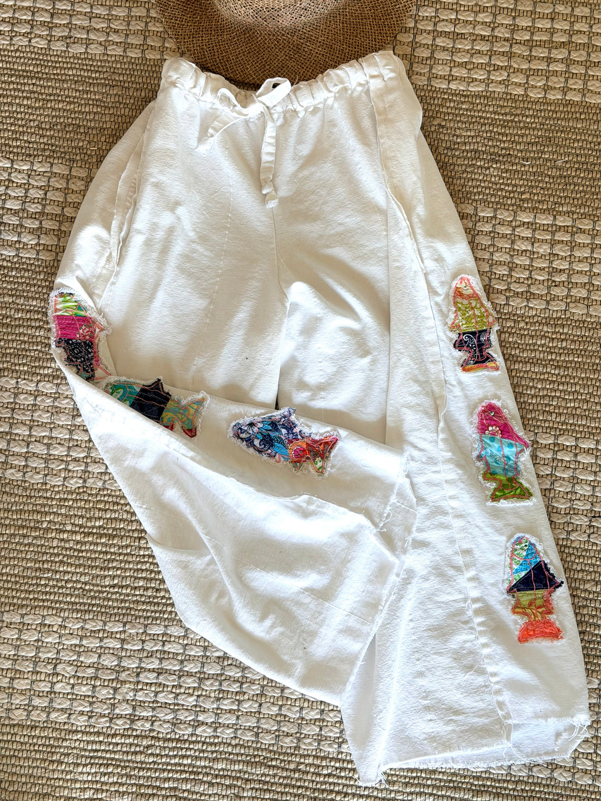 white wide leg drawstring pants