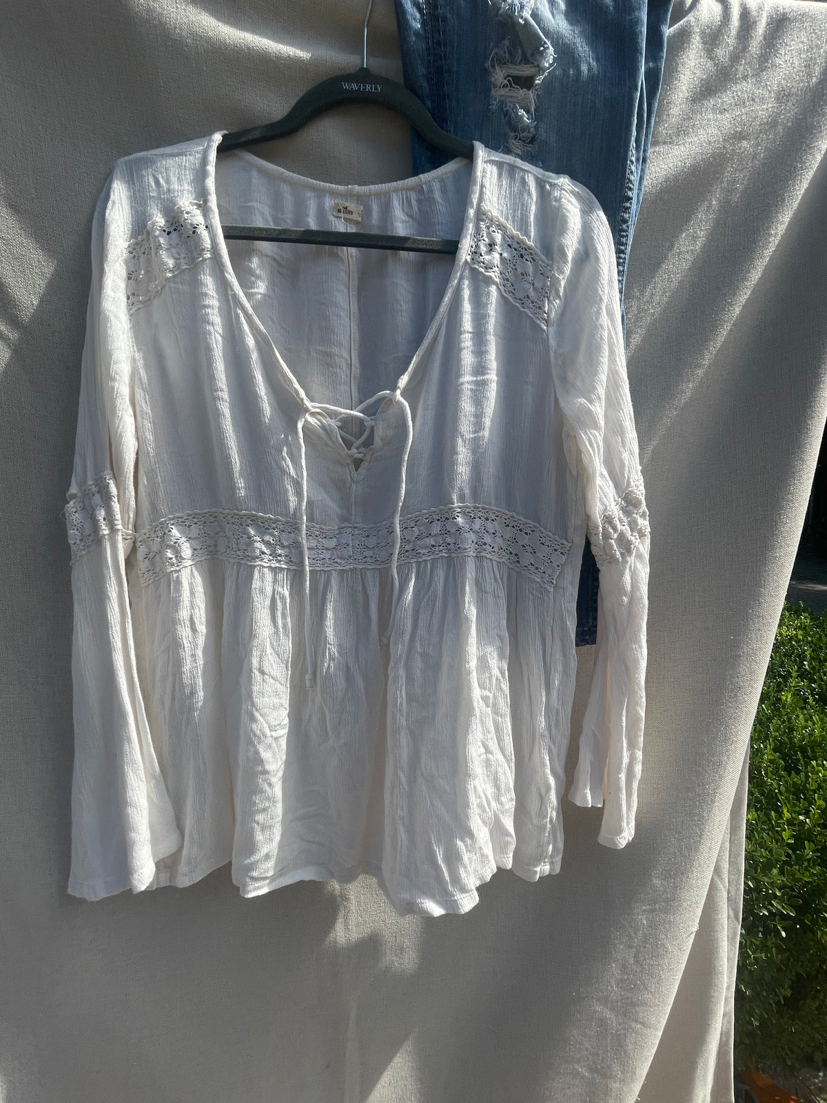 Lace bohostyle top reloved, sustainable clothing, recycled clothing