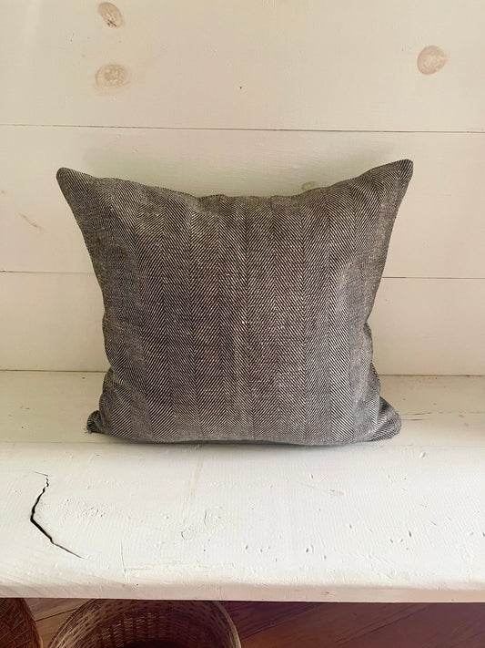 Black herringbone pillow, black pillow cover