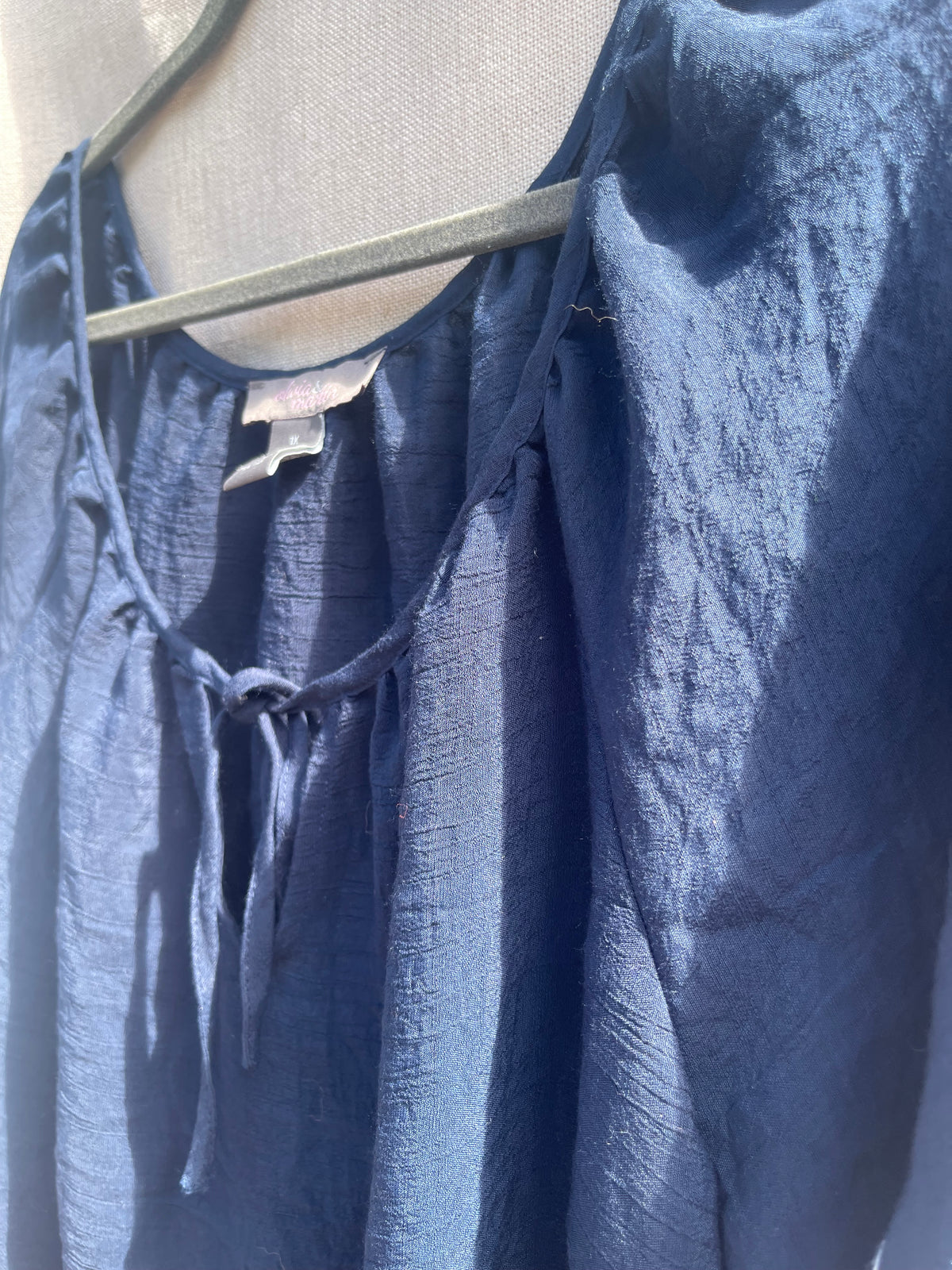 Navy embroidered blouse, reloved sustainable recycled clothing