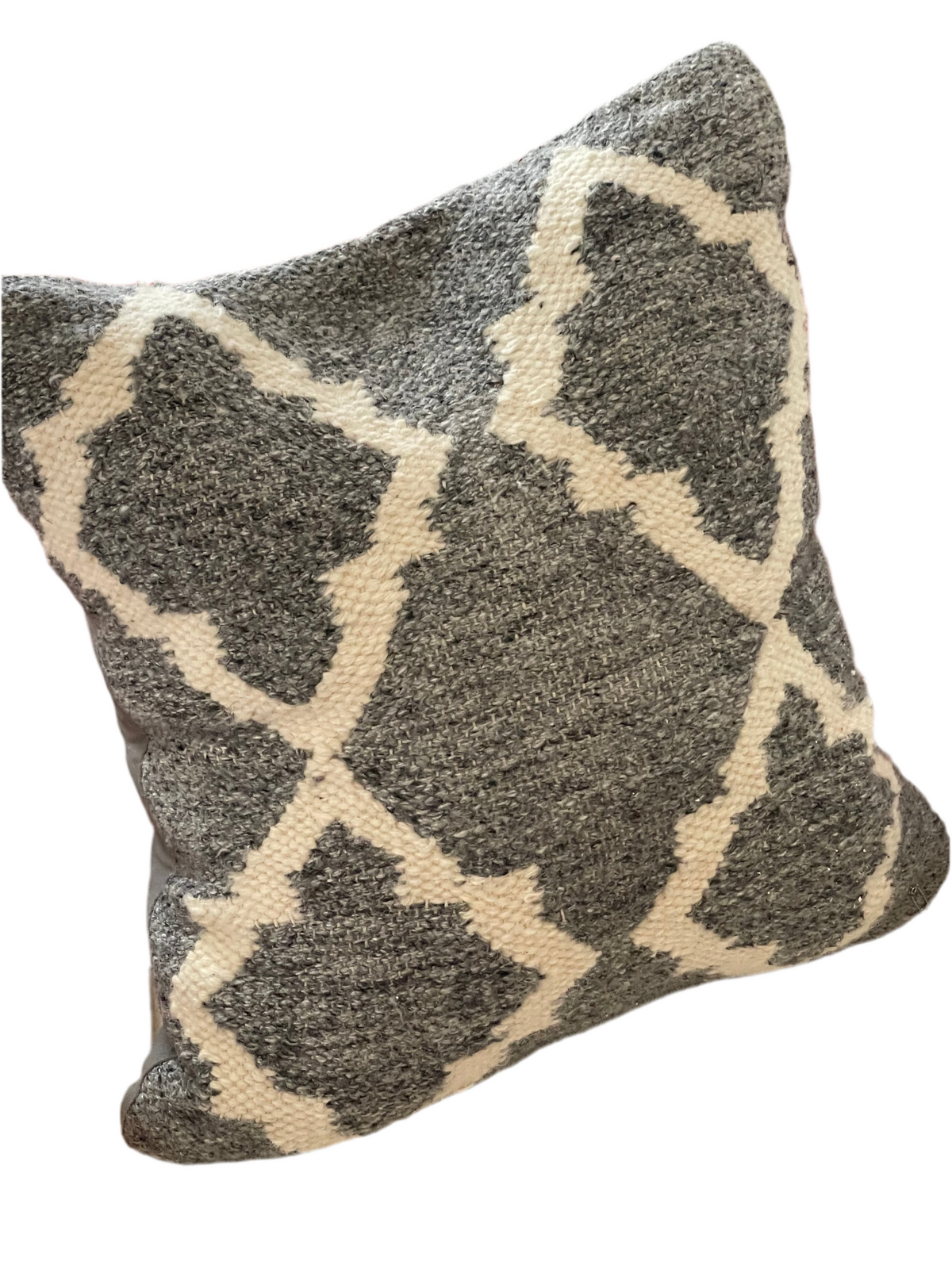 Grey wool pillow, hand looped vintage pillow