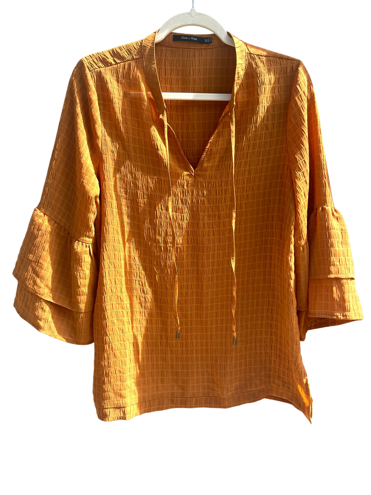 Fall casual top, bell sleeve textured shirt
