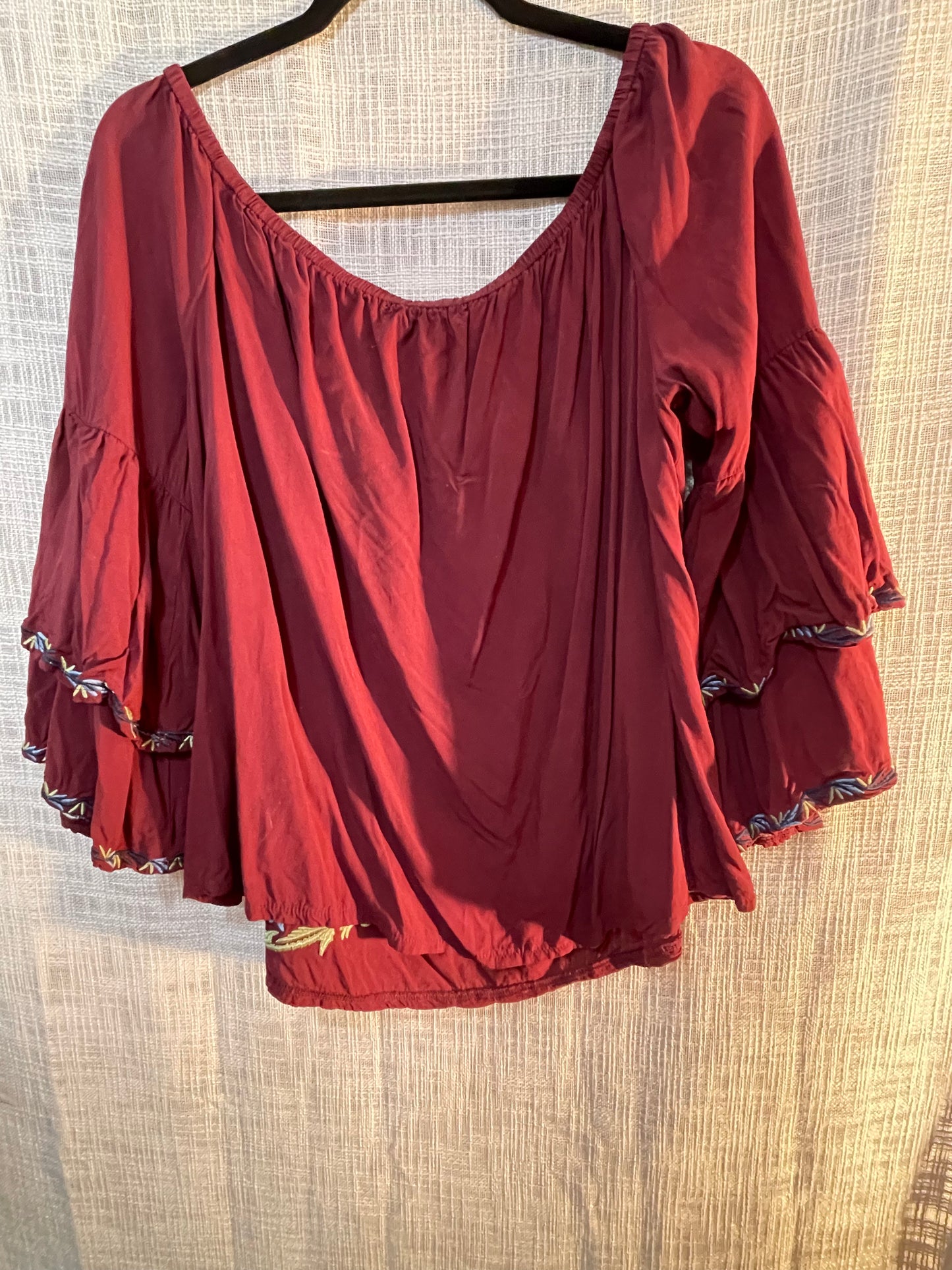 Embroidered peasant top, bohemian styled shirt, gently used