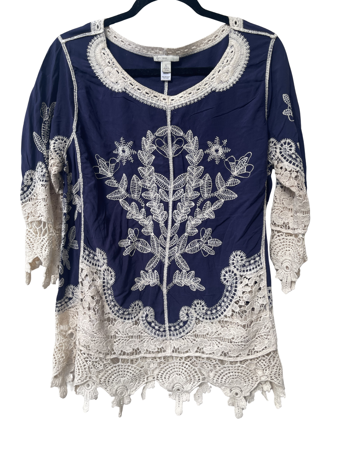 boho embroidered shirt, embroidery and lace design flowy top