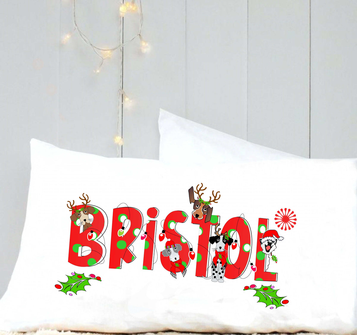 Christmas personalized pillow case, puppy pillow case