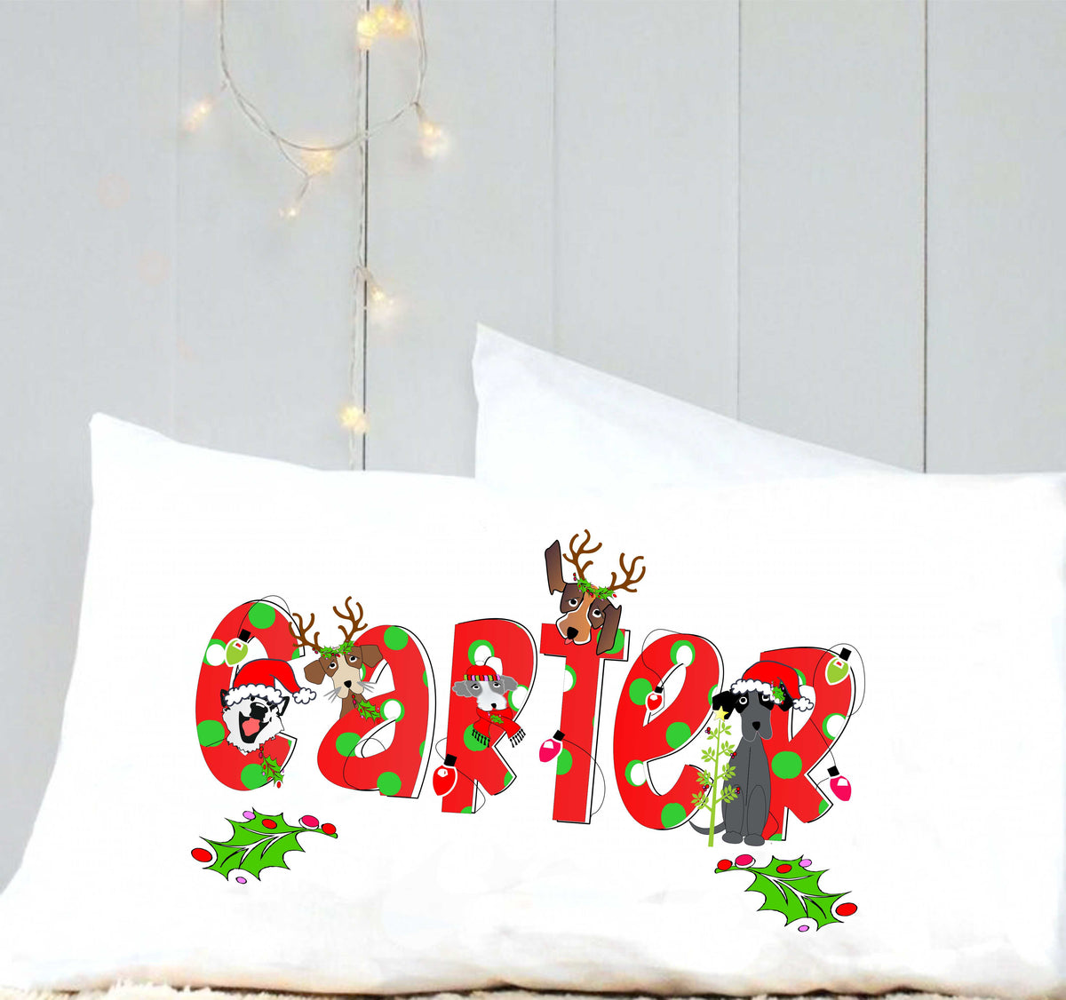 Christmas personalized pillow case, puppy pillow case