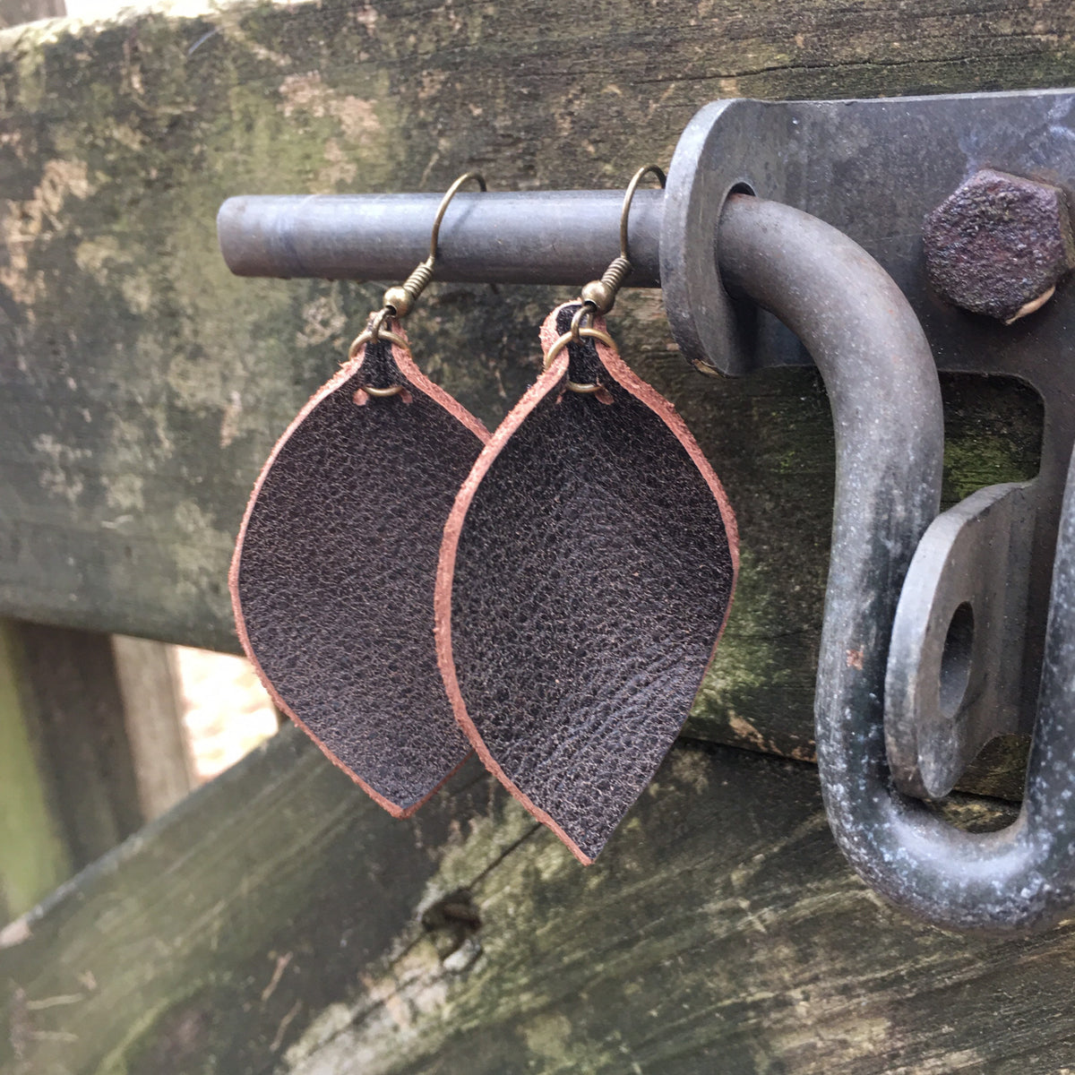 Leather teardrop earrings, boho leather earrings