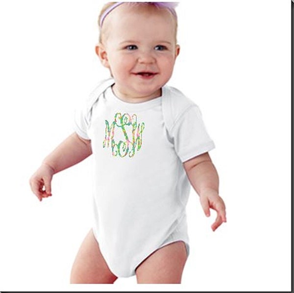 Monogrammed infant bodysuit, Lilly inspired monogrammed baby outfit