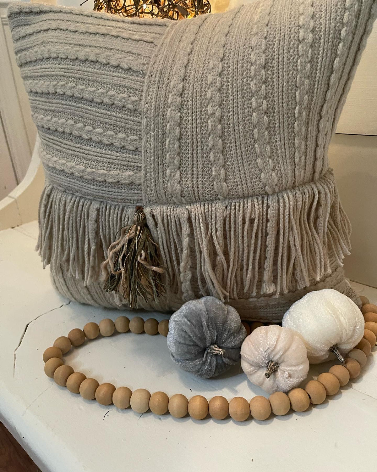 Fringed sweater pillow, upcycled sweater pillow,
