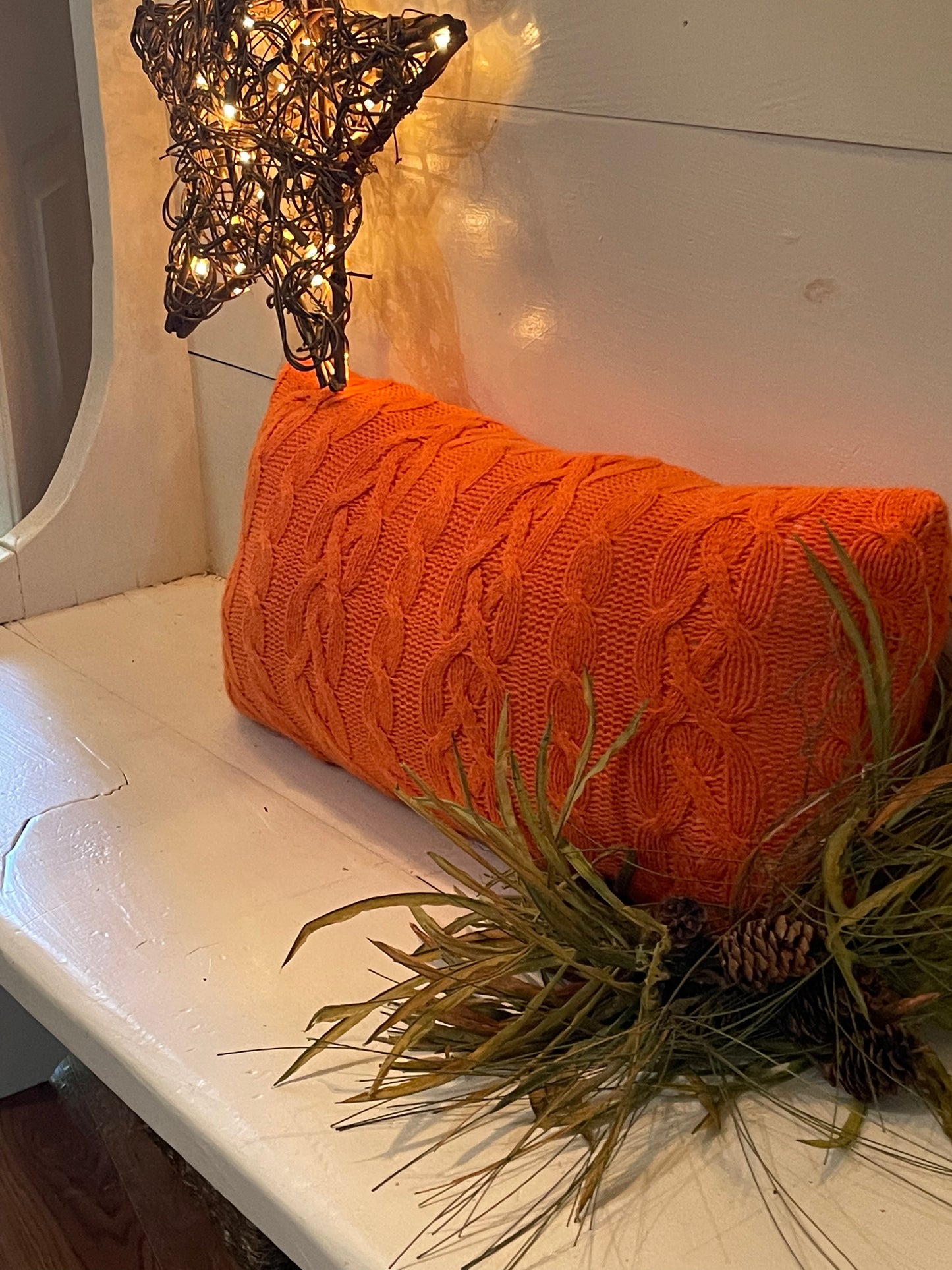 orange sweater pillow, orange lumbar pillow