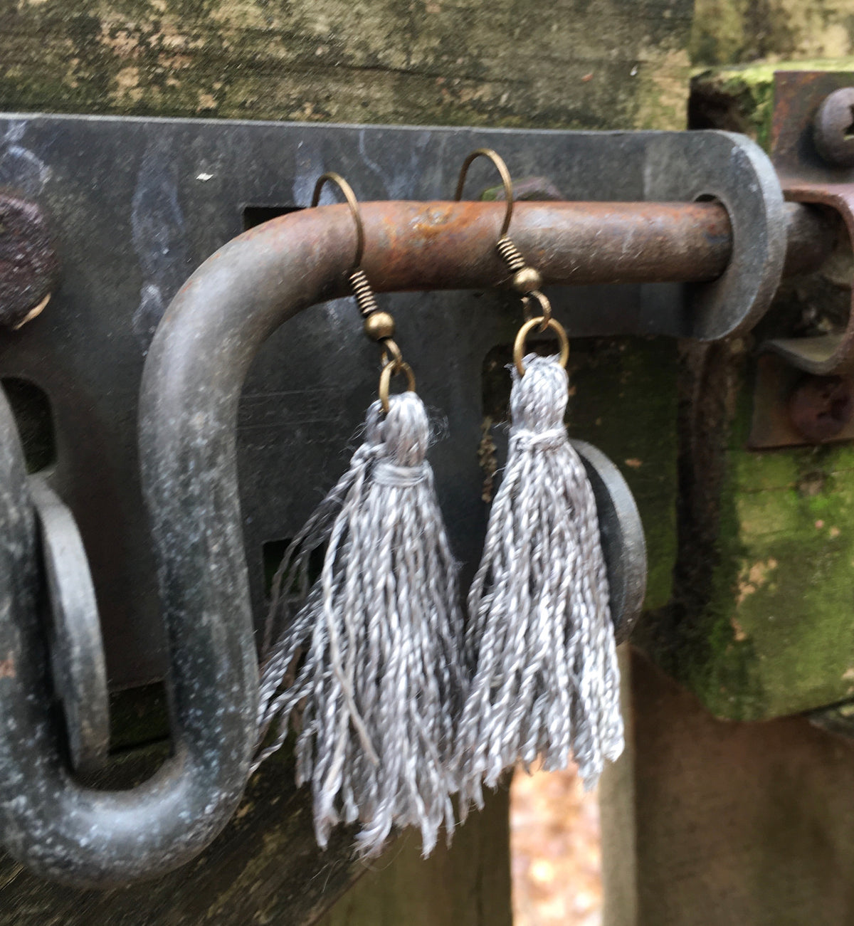 Gray tassel earrings