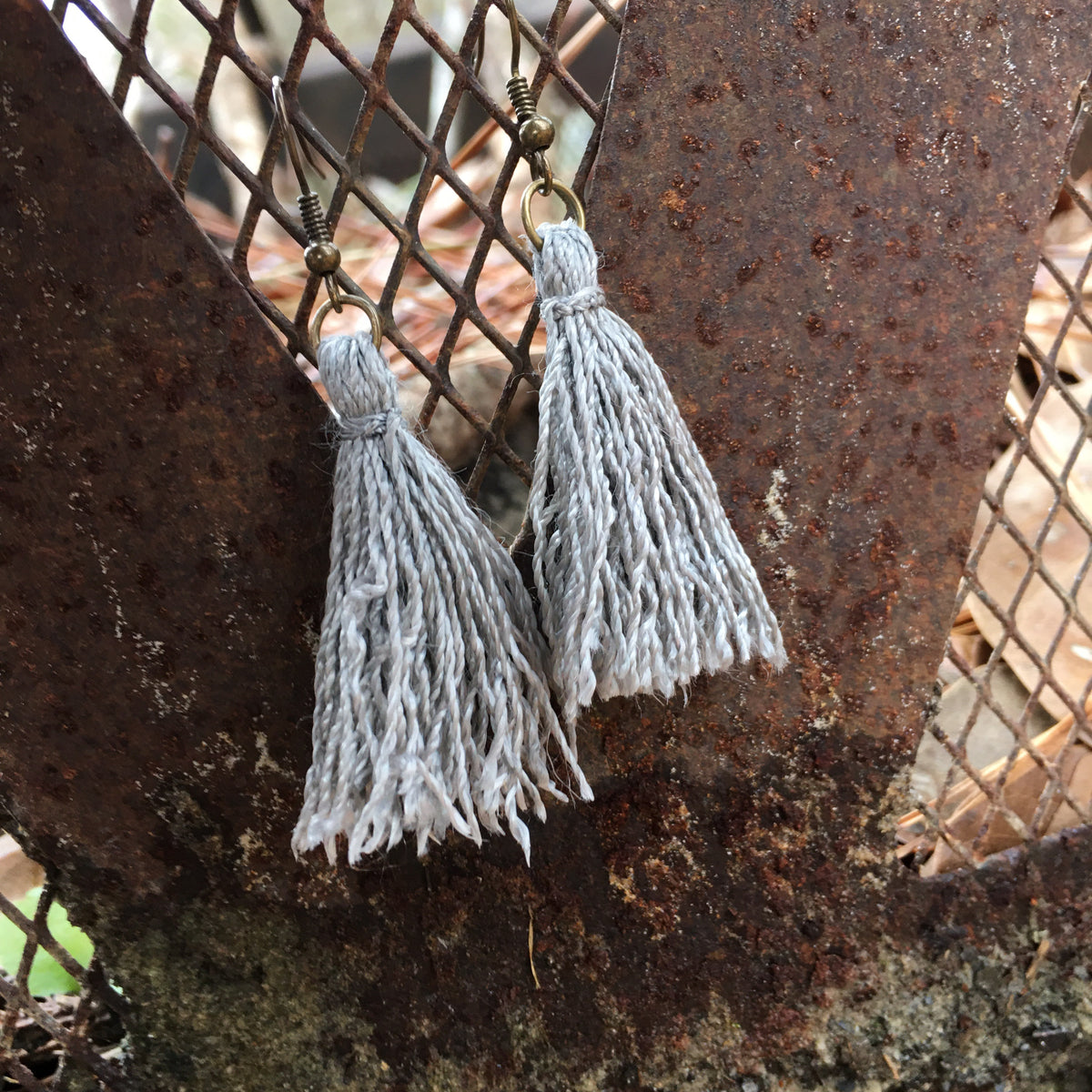 Gray tassel earrings