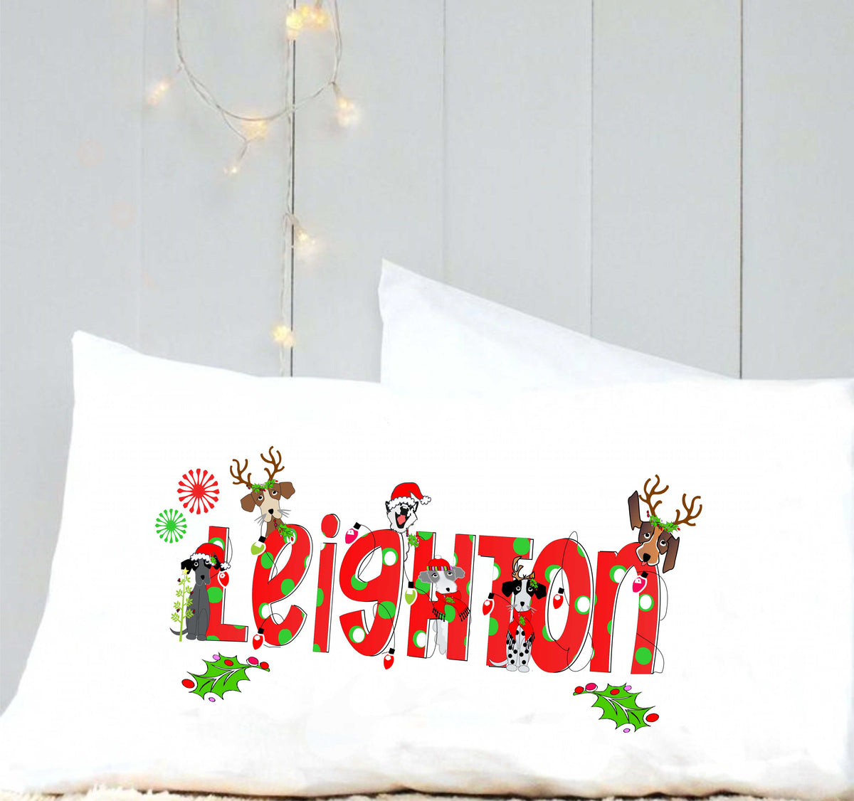 Christmas personalized pillow case, puppy pillow case